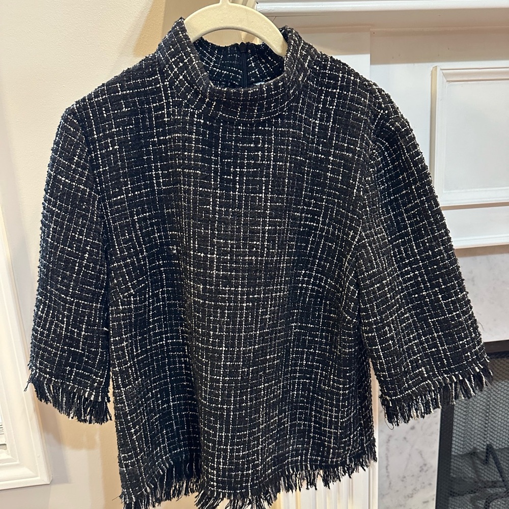 Zara Black & White Boucle Top